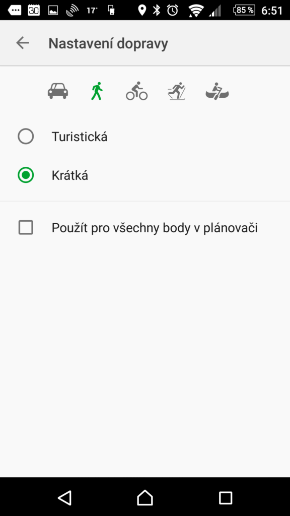 Nastavení trasy pro pěší