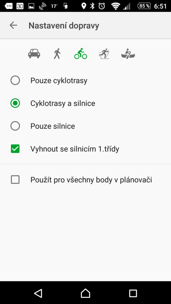Nastavení trasy pro kolo
