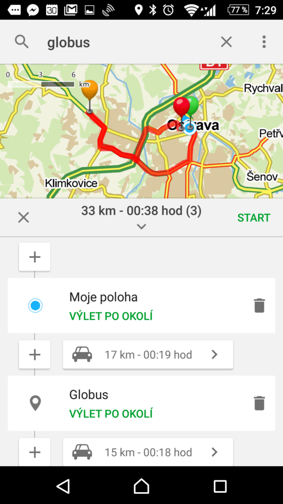 Navigace s více zastávkami