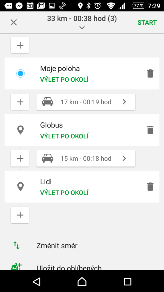 Navigace s více zastávkami