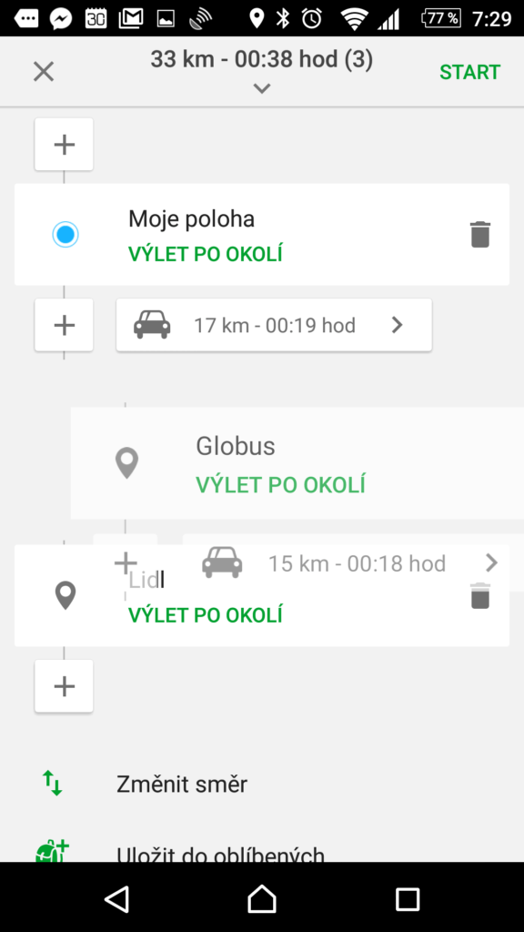 Změna pořadí zastávek