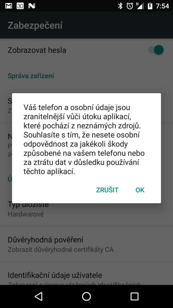 Instalace z neznámého zdroje