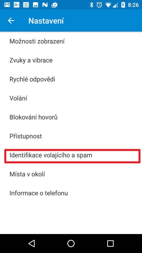 Identifikace volajícího a spam