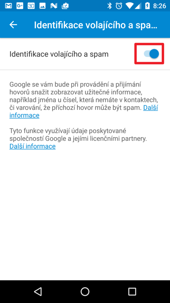 Identifikace volajícího a spam