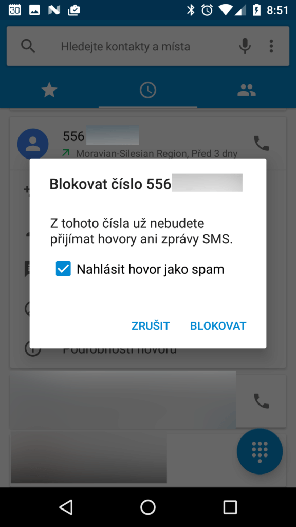 Blokování nevyžádaného hovoru