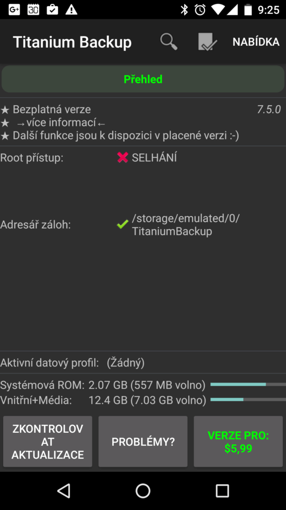 Titanium Backup 7.5 vypadá zastarale...