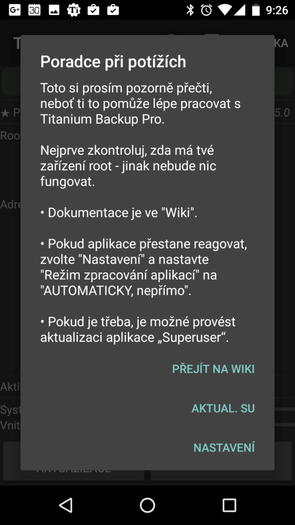 Aplikace vyžaduje práva roota
