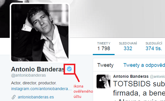 Ověřený Twitter účet Antonia Banderase