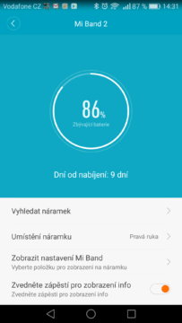 Xiaomi Mi Band 2 - aplikace, baterie