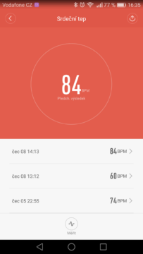 Xiaomi Mi Band 2 – aplikace, měření tepu