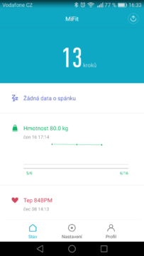 Xiaomi Mi Band 2 – aplikace, nastavení 1