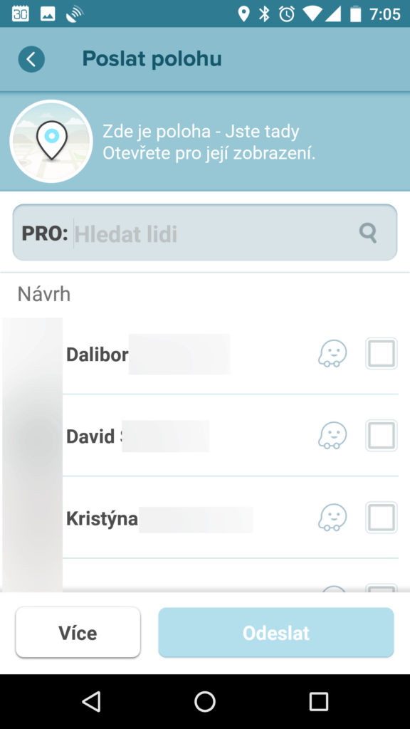 Odeslání polohy dalšímu uživateli