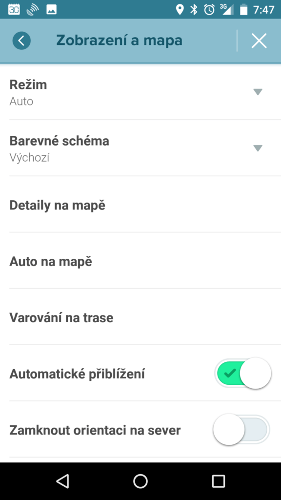 Detaily v mapě a Varování na trase