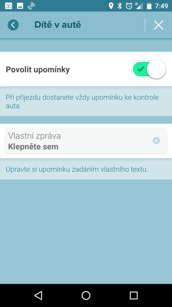 Funkce Dítě v autě