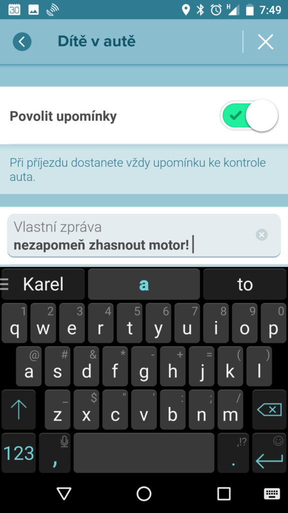 Funkce Dítě v autě