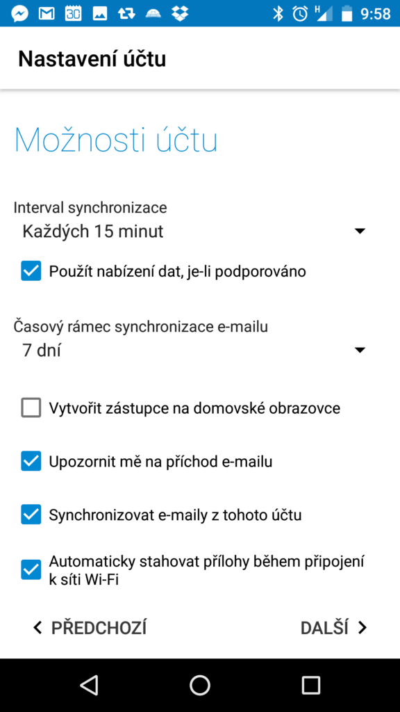 Nastavení účtu