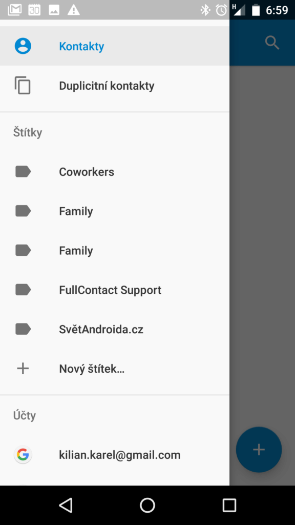 Postranní nabídka a štítky