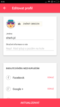 Aplikace LetGo editovat profil