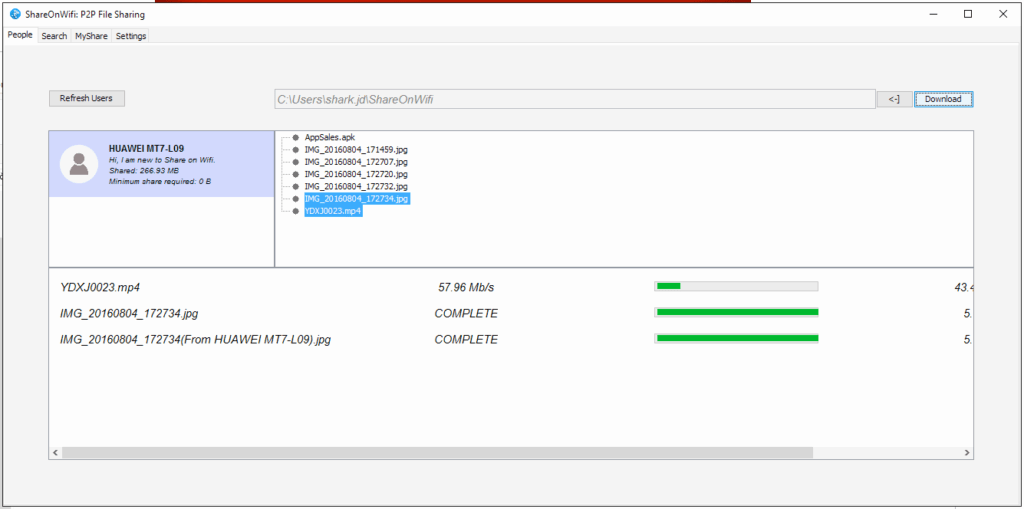 Jak posilat soubory pres Wi-Fi - shareonwifi PC 2