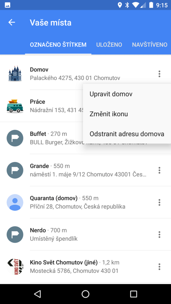 Mapy Google Vaše místa změna ikony