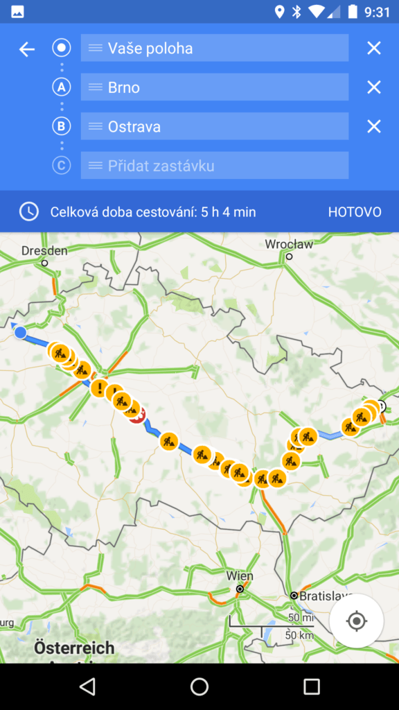 Mapy Google přidání zastávky
