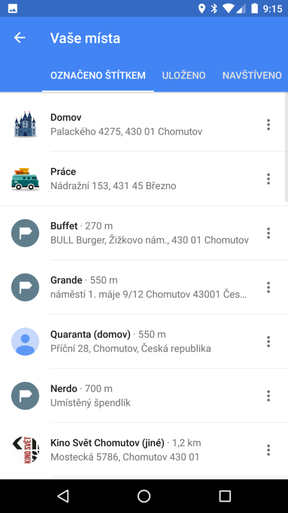 Mapy Google vaše místa