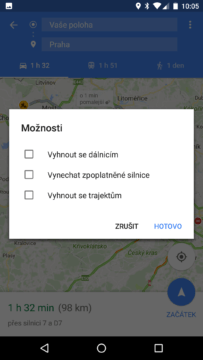 Mapy Google – vyhnout se dálnicím