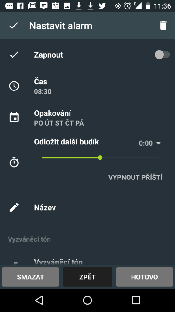 Český budík Sleep as Android