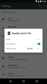Možnosti nastavení Weather Quick Settings Tile