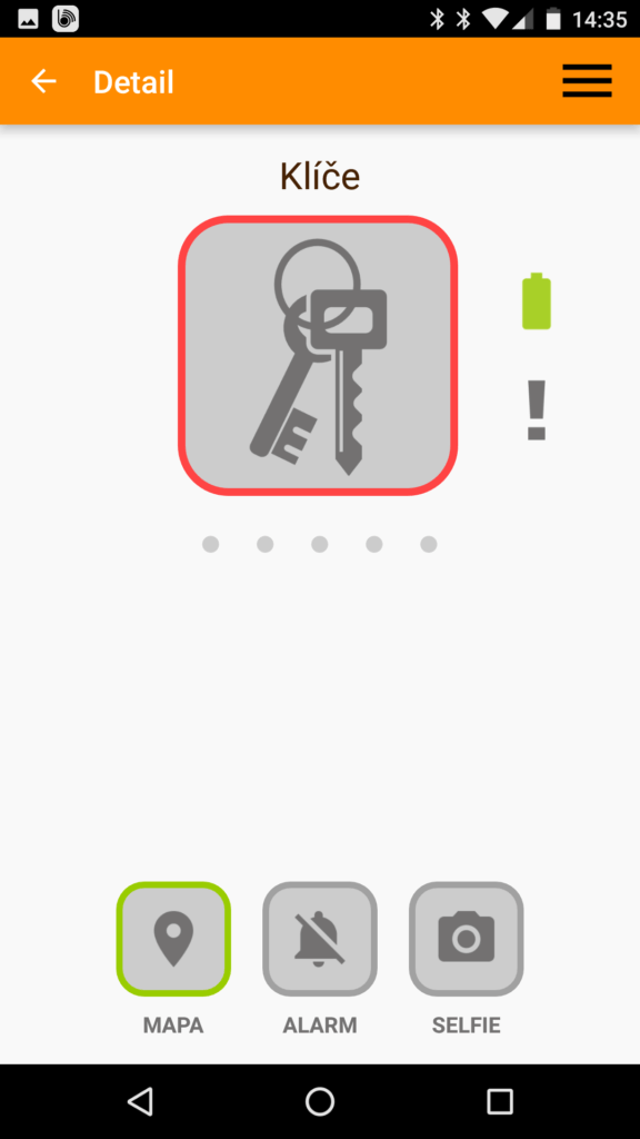 aplikace Beenode detail přívěsku mimo dosah