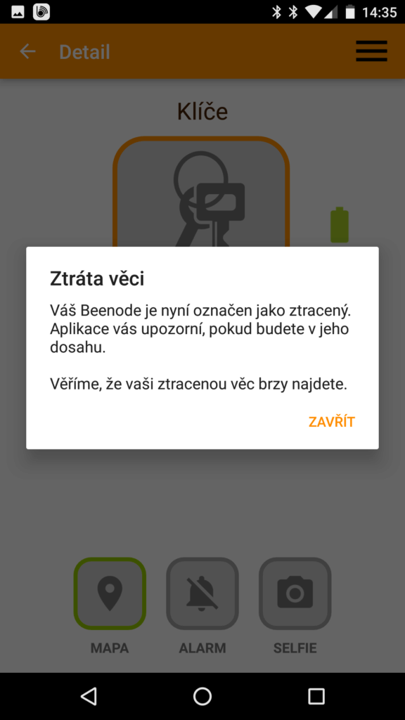 aplikace Beenode označení jako ztracený