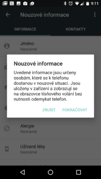 Nastavení nouzových informací