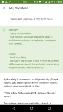 Novinky v aktualizaci Můj Vodafone