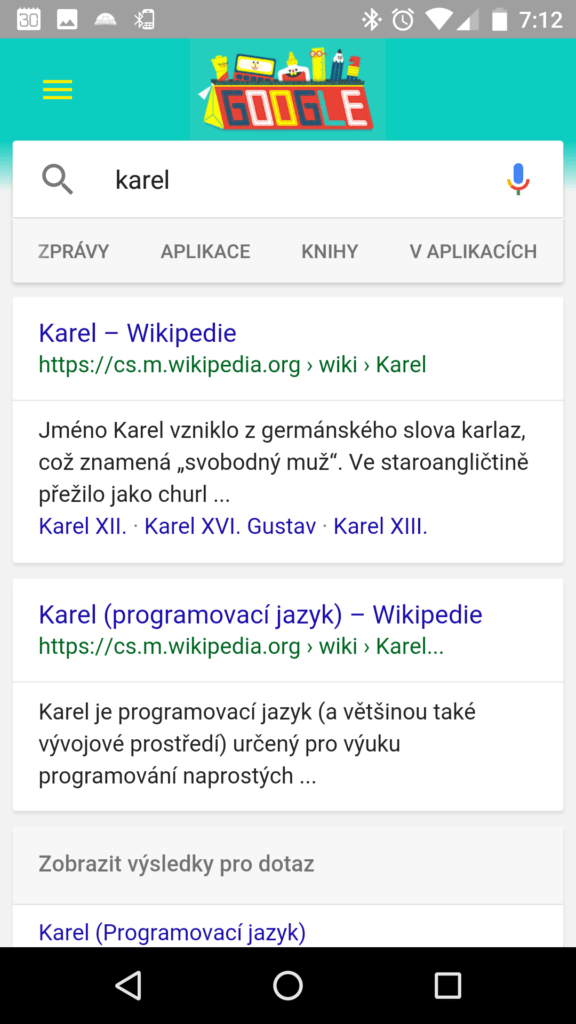 Výsledky hledání na webu