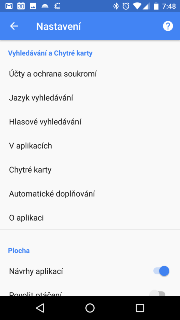 Nastavení prohledávaných aplikací