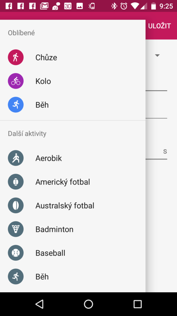 Rozhraní pro přidání aktivity v Google Fit 1.59