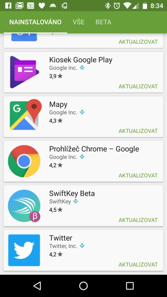 Aktualizace na Chrome 53 v Obchodě Play