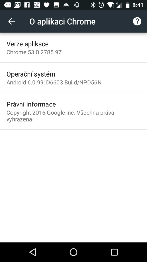 Nainstalované Chrome 53