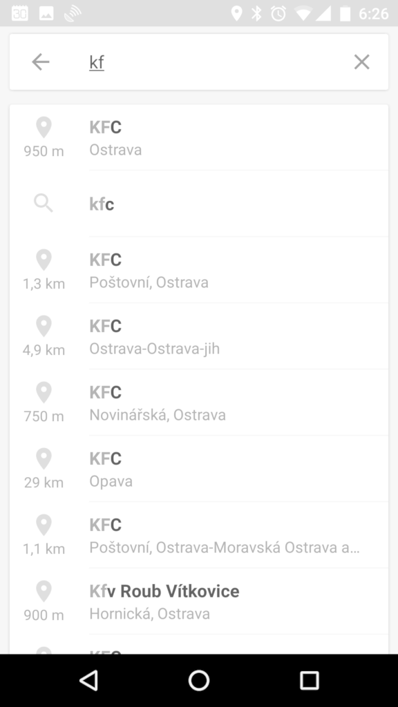 Zobrazování vzdálenosti k místům