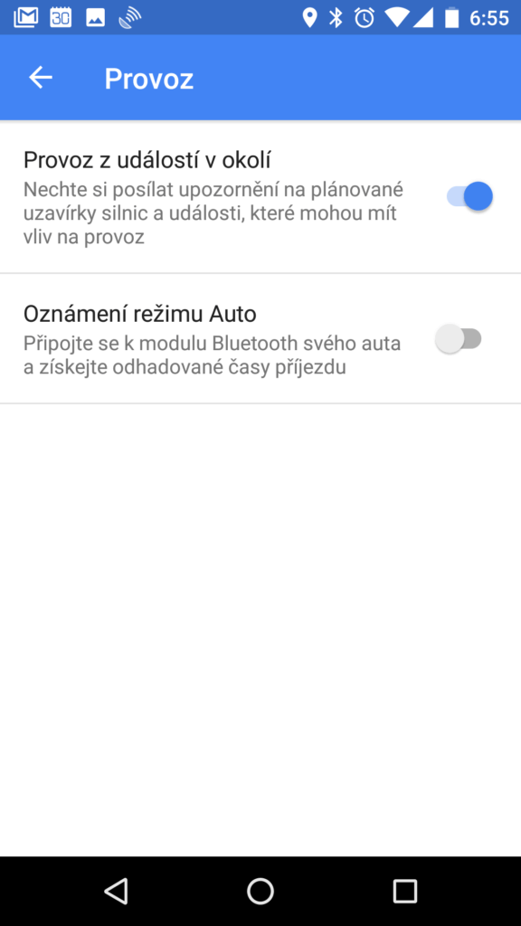 Nastavení oznámení o provozu