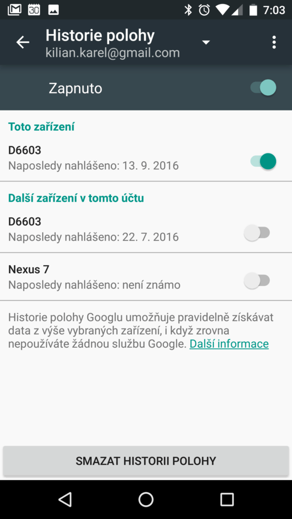 Nastavení historie polohy