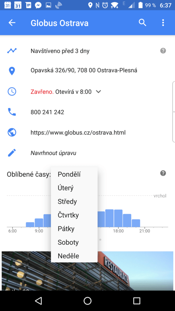 Oblíbené časy v Mapách Google