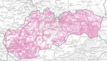 Slovensko: pokrytí základním mobilním připojením (236 kbps)