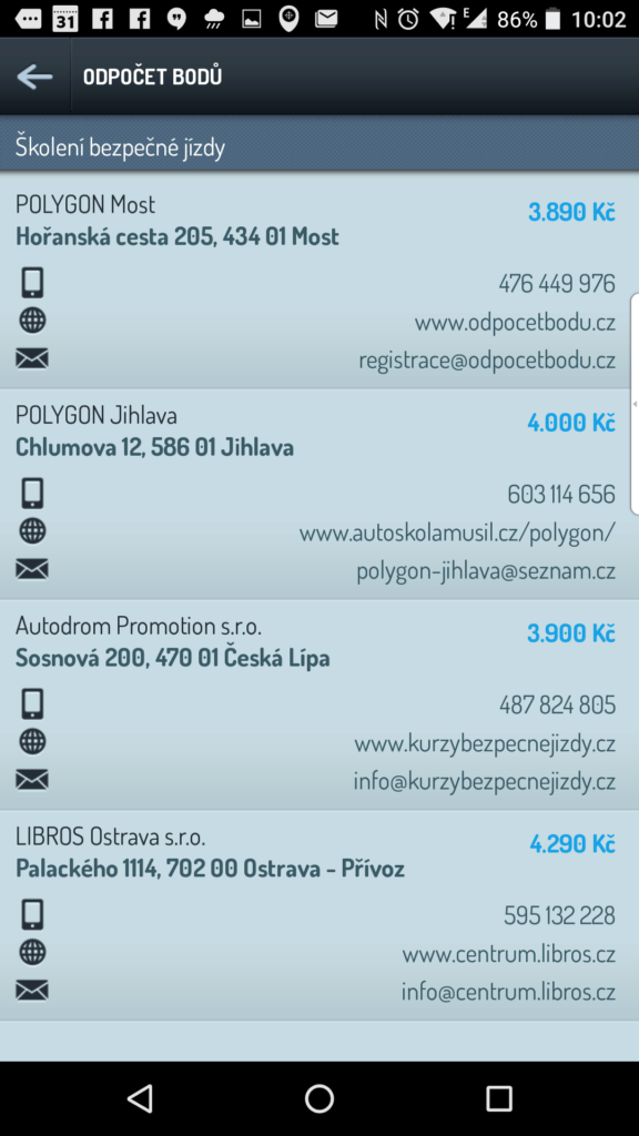 Seznam školících středisek