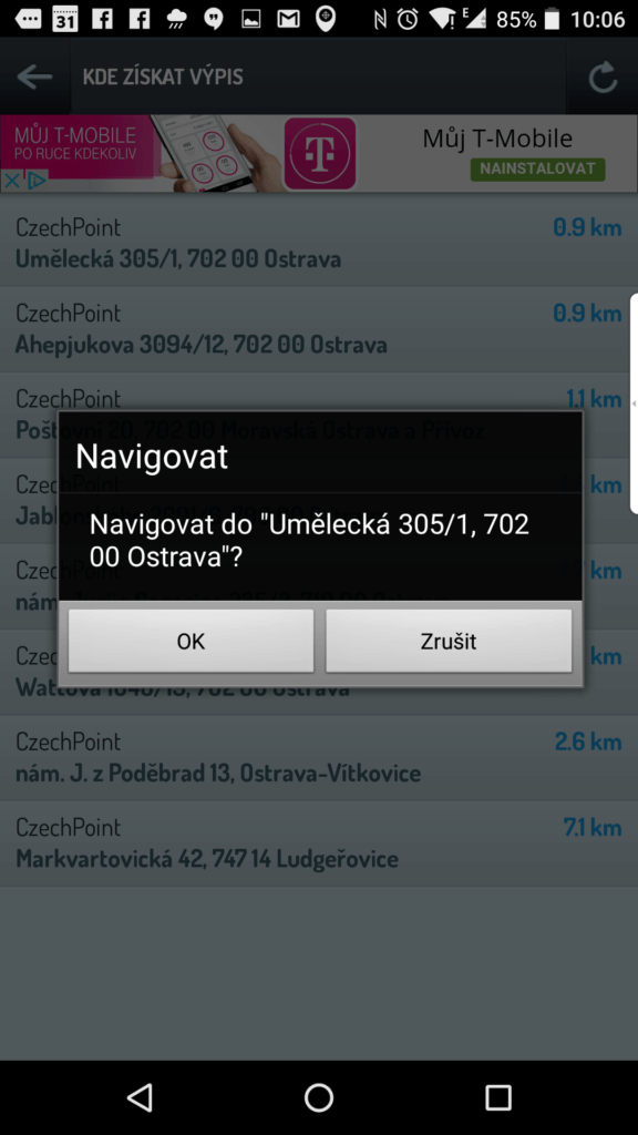Navigace na zvolené místo