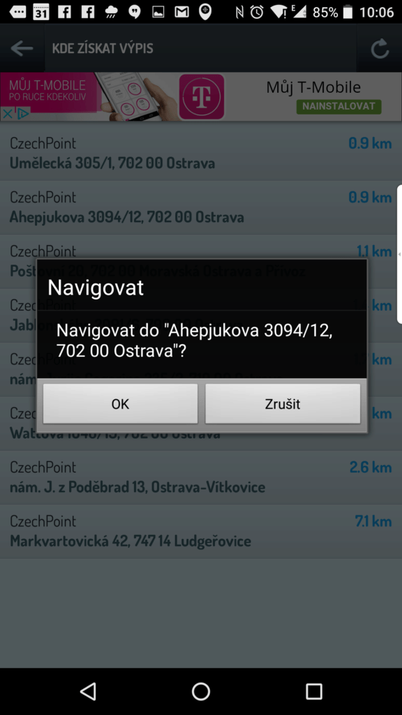 Navigace na zvolené místo