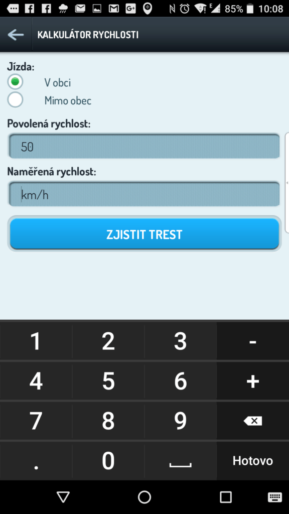 Výpočet trestu za rychlost