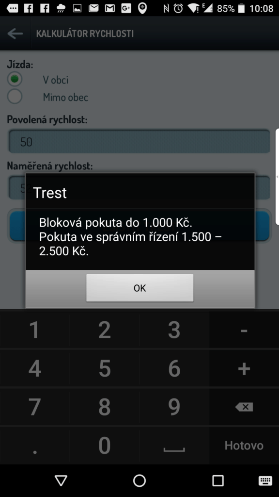 Výpočet trestu za rychlost