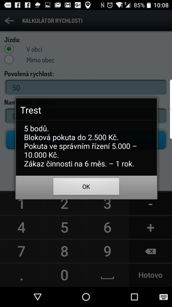 Výpočet trestu za rychlost