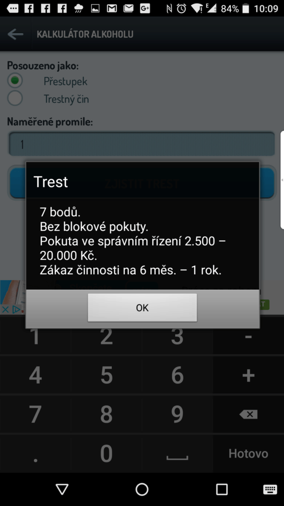 Výpočet trestu za alkohol